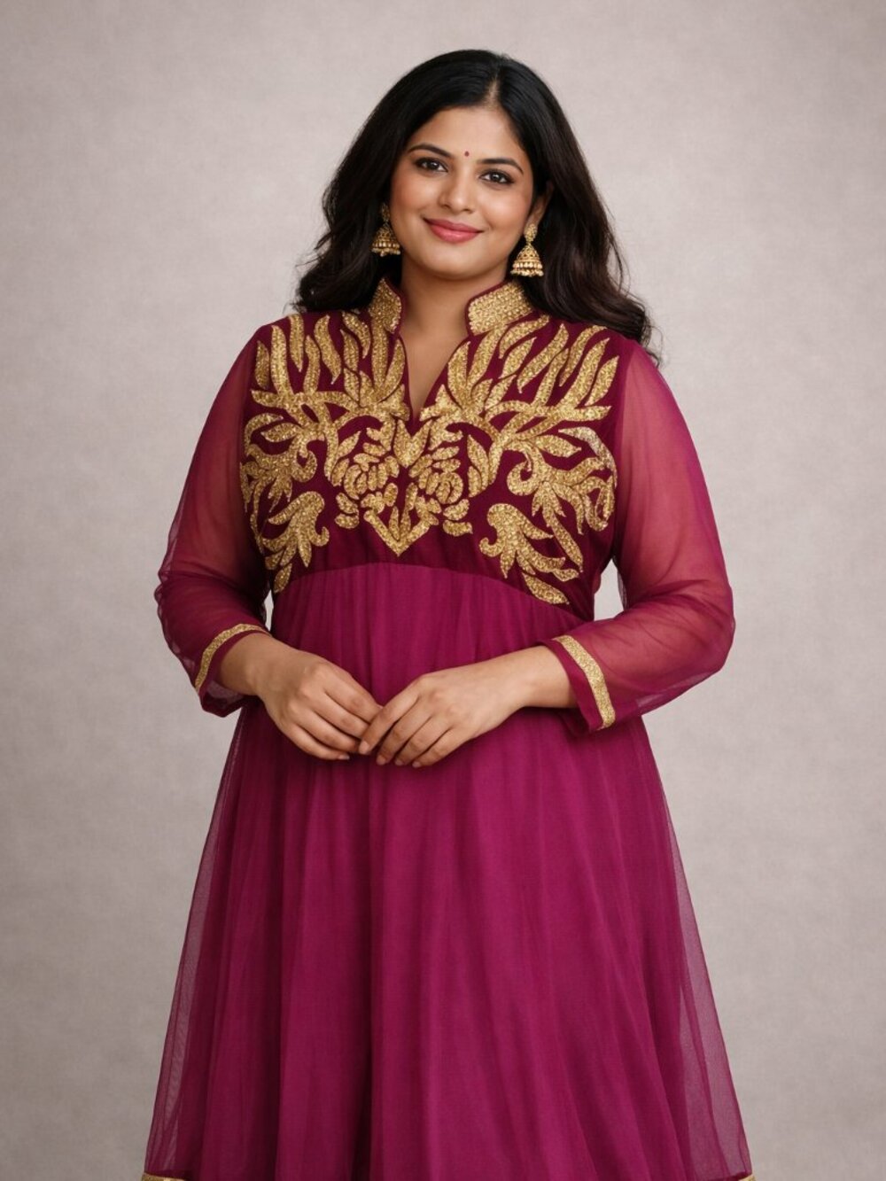 Gold Beaded Party Dress sheer, velvet | Traditional ethnic